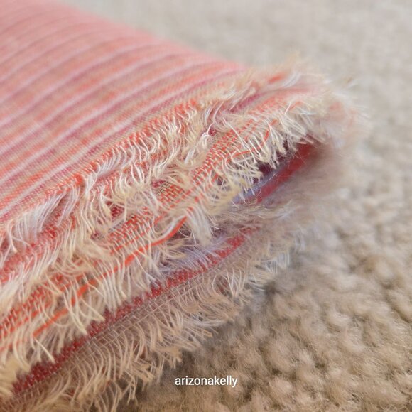 Linen Blend Large Striped Scarf Pink, Orange, and White - Picture 11 of 14